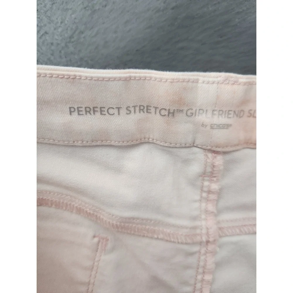 Chicos Perfect Stretch Girlfriend Slim Leg Ankle Peach White Tie Dye Jeans XL